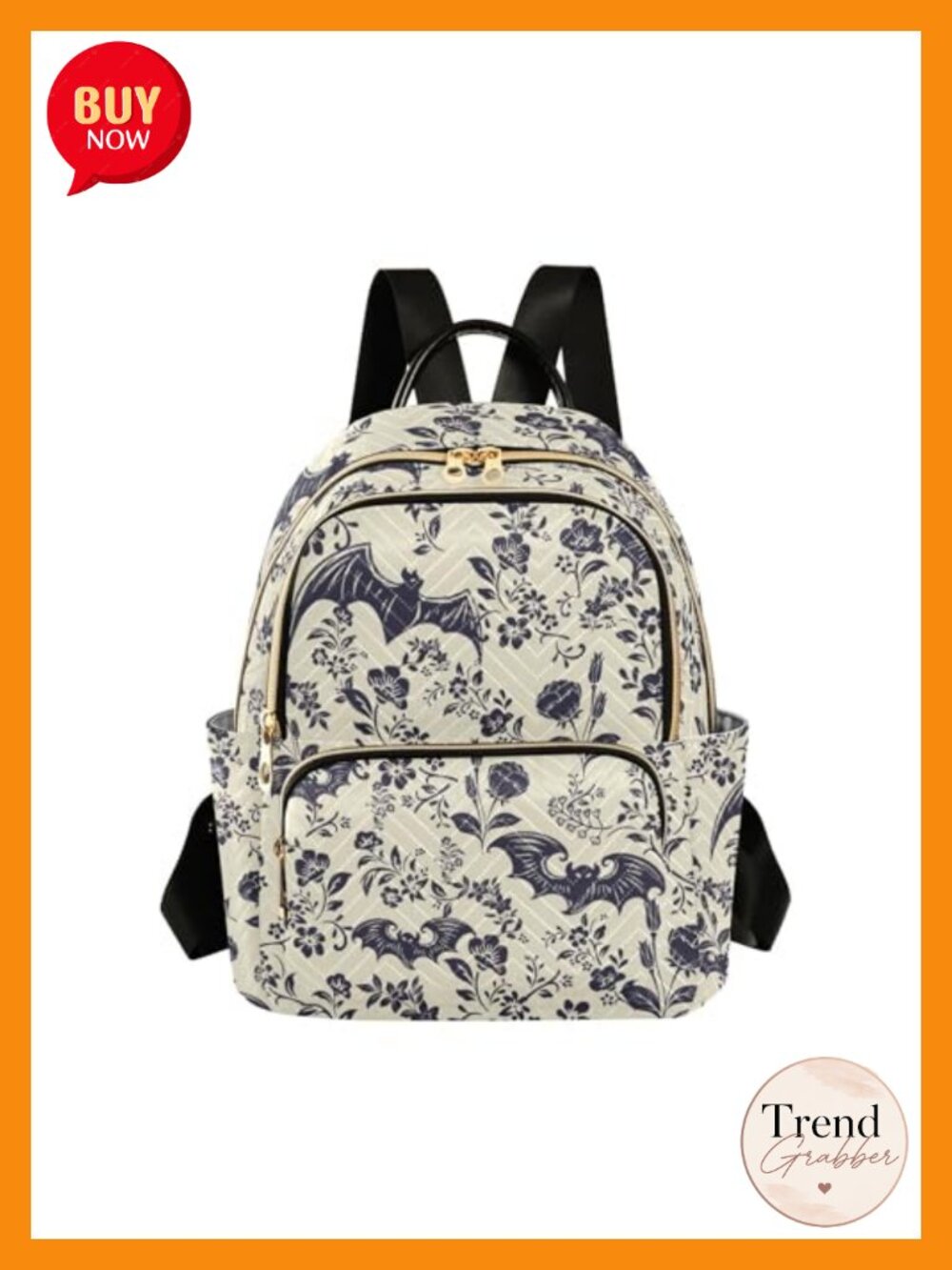 Women Fashion Backpack Purse Goth Bats Rucksack, M